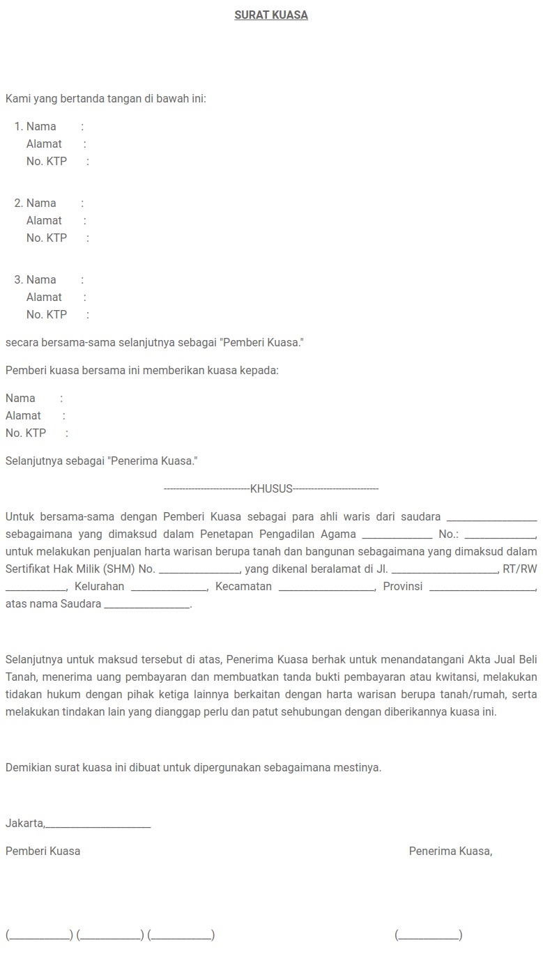 Contoh Surat Kuasa Ahli Waris Pdf | Contoh Suratku